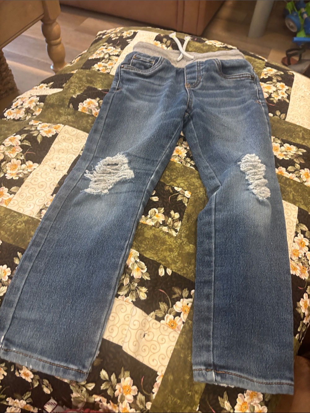 Kid’s  Distressed Blue Denim Jeans with Drawstring Waist